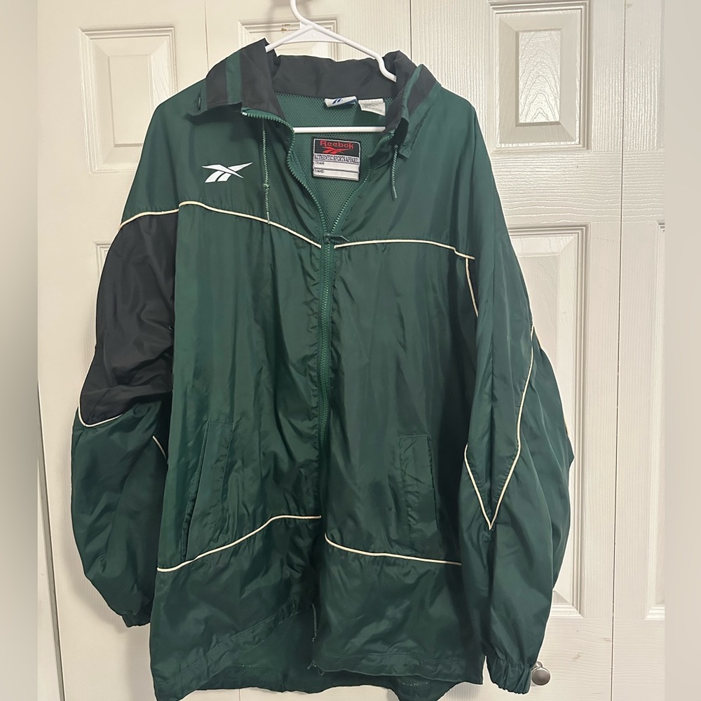 Reebok Green & Black Windbreaker Jacket with White Piping